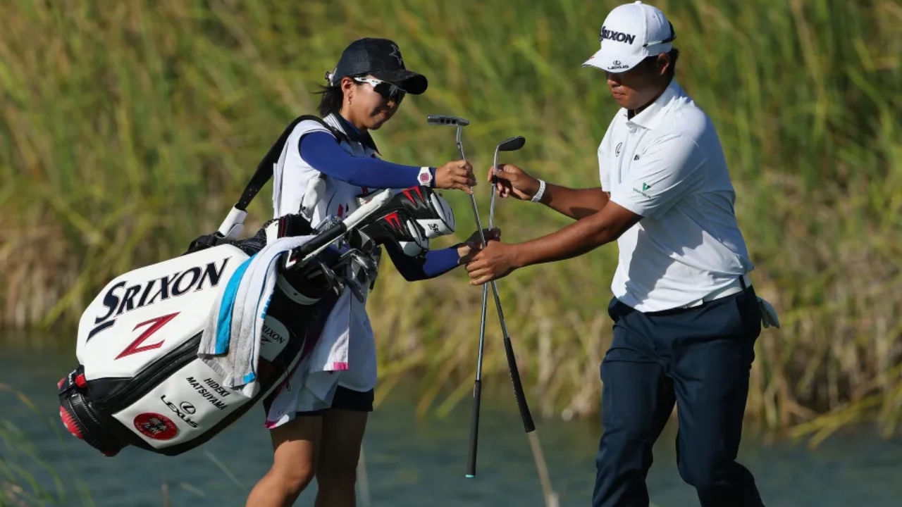 Hideki Matsuyama with his wife Mei Matsuyama