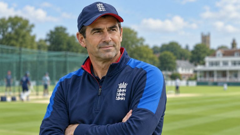 Stephen Fleming wearing England cricket training clothing and a navy cap